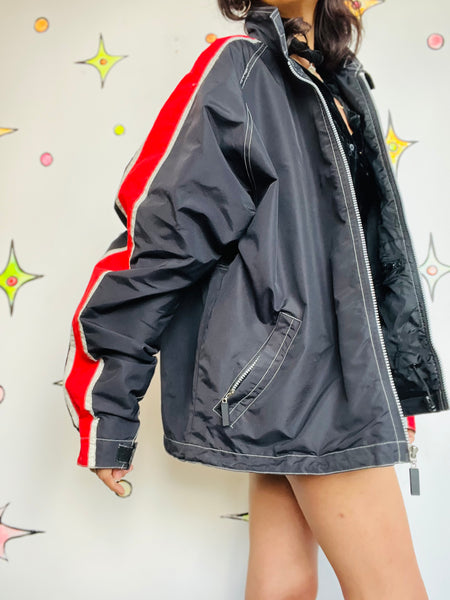 Vintage 90s Y2K Rave Wear Cyber Grunge Emo Party Track Jacket w/ Stripe | L