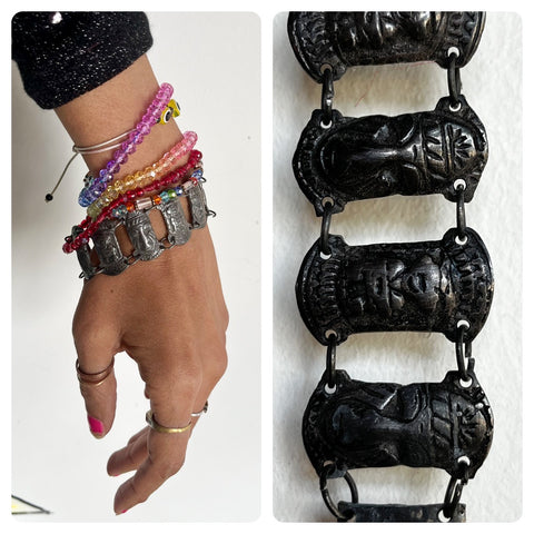 Vintage Panel Bracelet from Cartagena Colombia Aztek Tiki Masks Warrior Gods