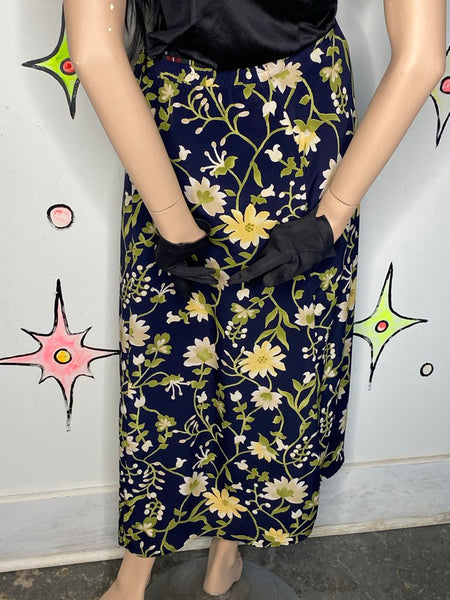 Vintage 90s Floral Maxi Skirt | Fairy Grunge Whimsy Goth Boho Skirt - L