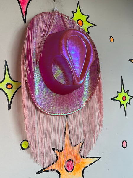 Pink Fringe Cowgirl Hat Barbiecore Western Glam Rodeo Statement Hat
