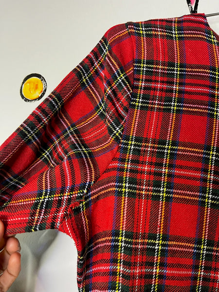 Vintage 90s Red Plaid Tartan Fit & Flare Mini Dress Holiday Party Punk Grunge XL