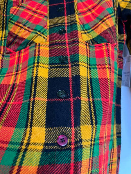 50s 60s Wool Flannel Jacket Colorful Red Green Yellow Clowncore Boho Grunge - M