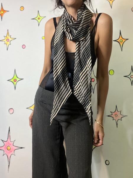 Vintage 80s Emanuel Ungaro Parallèle Black Silk Striped Long Scarf 40"