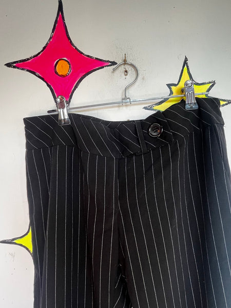 90s Y2K Pinstripe Flare Pants Low Rise Trousers Indie Sleaze Goth Grunge XS