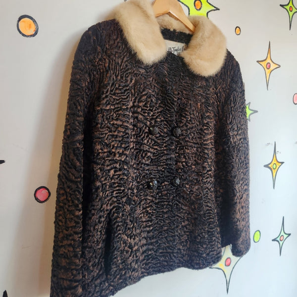 Vintage 40s 50s | Persian Lambswool Fur Coat with Mink Collar