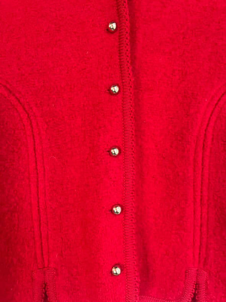 Vintage 80s Red Boiled Wool Cropped Blazer - Boho Fairy Grunge Glam - Small