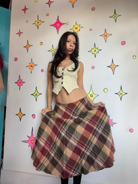 Vintage 70s Plaid Pleated Midi Skirt Wool Tartan Schoolgirl Preppy Academia SM