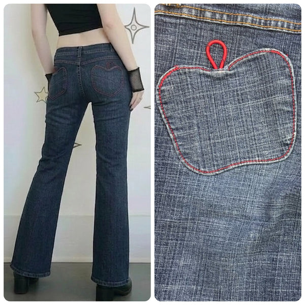 Y2K Apple Bottom Jeans Dark Wash Denim Low Rise McBling Size 8