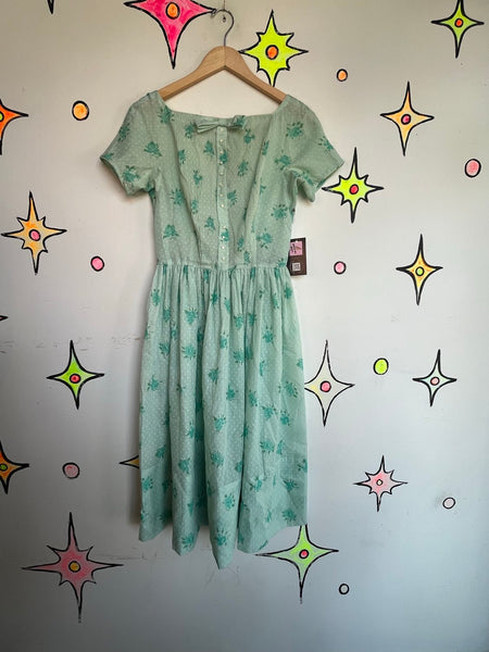 Vintage 1950s Jeanne d’Arc Mint Turquoise Cotton Fit & Flare Twirl Dress S