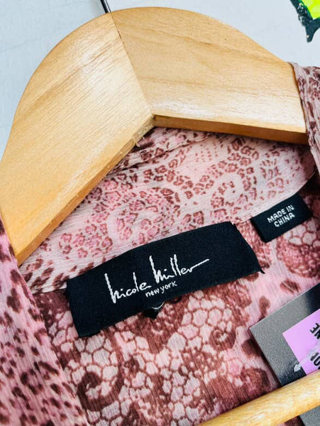 Vintage Nicole Miller Silk Pink Sheer Bow Neck Top | Leopard Print Fairy Grunge