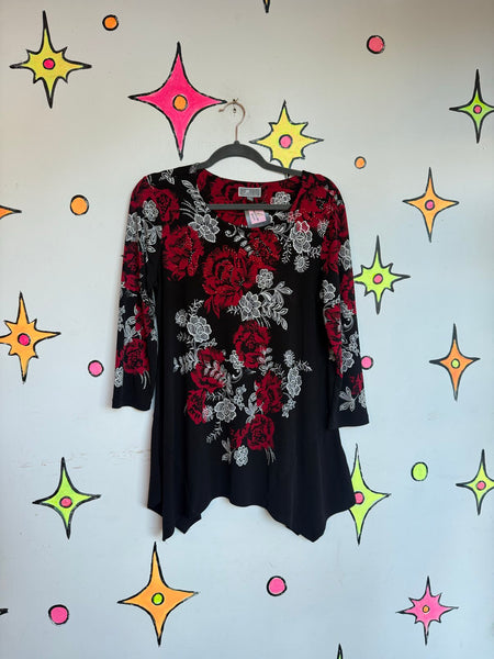 90s Y2K Tattoo McBling Whimsy Goth Grunge Vamp Romantic Stretch Top Blouse ML