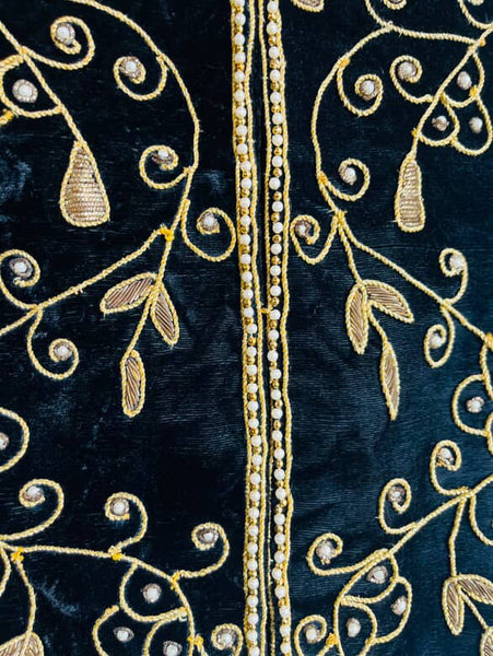 Vintage 80s 90s Black & Gold Embroidered Beaded Velvet Boho Vest - Size L