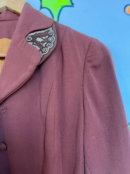 Vintage 1940s Earth Tones Embellished Beaded Blazer Vintage Juniors XS