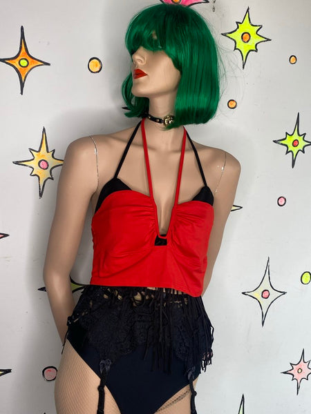 Vintage Red 90s Halter Top Y2K Open Back Party Top Baddie Aesthetic Crop S