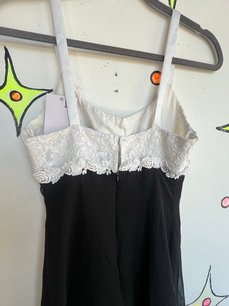 Vintage 90s Black & White Lace Embroidery Formal Prom Fairy Romantic Dress 3/4