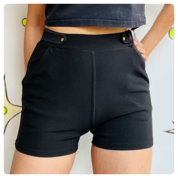 Y2K Black Sailor Shorts with Gold Buttons – Pirate Boho Grunge Goth – Size 2