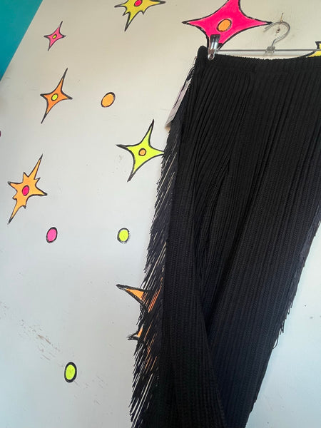 Black Fringe Flare Pants | Western Goth Festival Bell Bottom Leggings XS