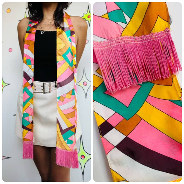 Vintage Rainbow Psychedelic Op Art | 60s 70s Groovy Mod Festival | Fringe Scarf