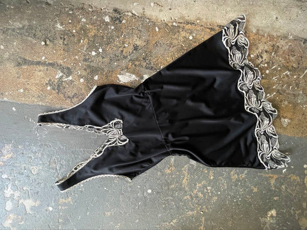 Black Slip Dress w Embroidered Lace – Grunge Lingerie Fairy Goth Party Mini S/M