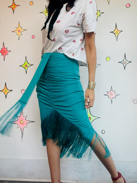 1920s Style Blue Fringe Skirt – Flapper Gatsby Party Western – Size M