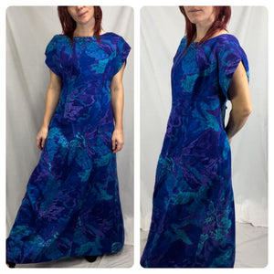 Vintage 60s 70s | Psychedelic Sea Witch Hawaiian Boho Fairy Grunge Maxi Dress L