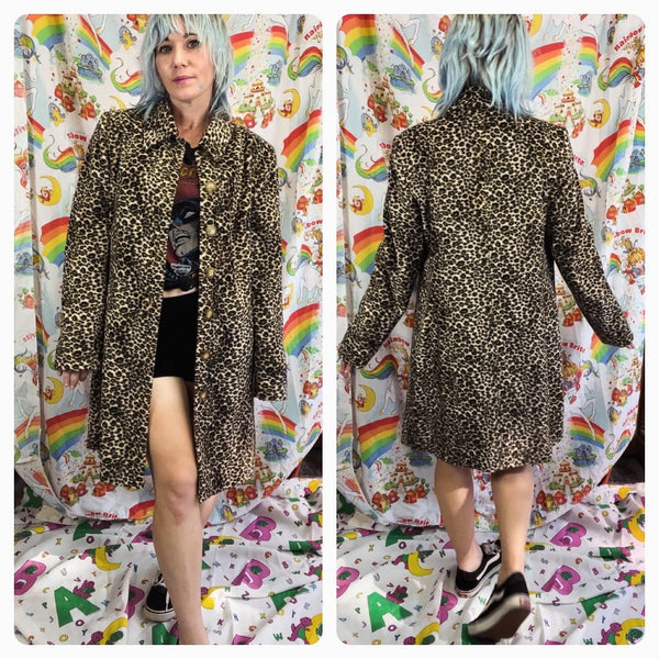 Vintage 90s | Christina Rotelli Faux Fur Cheetah Print Coat Mob Wife | M