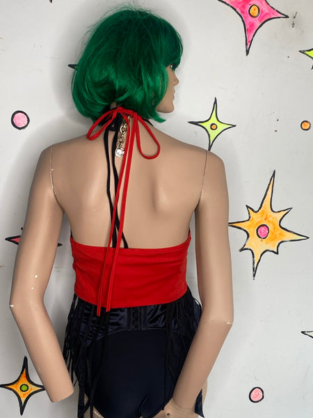 Vintage Red 90s Halter Top Y2K Open Back Party Top Baddie Aesthetic Crop S