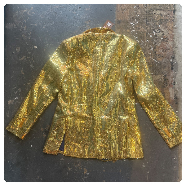 Metallic Gold Men's Tuxedo Smoking Jacket Sequin Bling Disco Party Blazer M/L