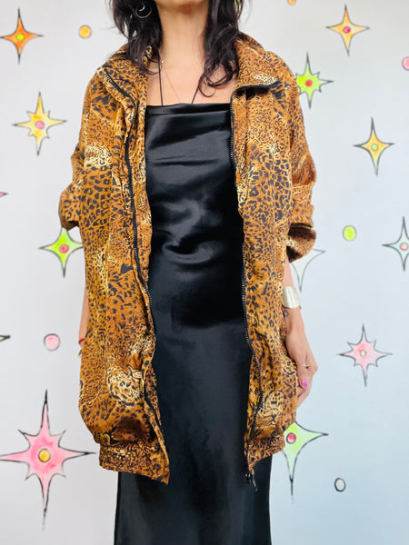 Vintage 80s 90s Leopard Print Mob Wife Windbreaker Bomber Jacket Oversized XL+
