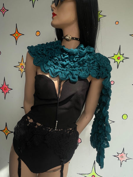 Y2K Teal Sparkle Scrunch Scarf | Cabbagecore Fairy Grunge Textured Wrap
