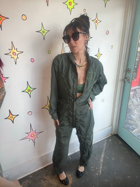 Vintage Vanderbilt Military Green Utility Jumpsuit Flight Suit Boiler Suit M/L