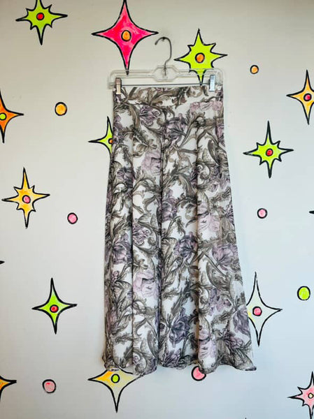 Vintage 70s White & Lilac Floral Whimsy Boho Fairy Grunge Maxi Skirt – Small