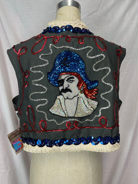 Vintage 1980s | Handmade Beaded Vest Bohemian Costume Pirate Vest | S