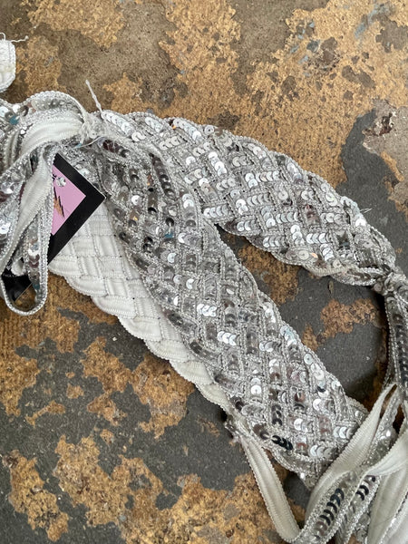 Y2K Metallic Silver Fringe Belt Western Glam Boho Disco Statement Sash / Scarf
