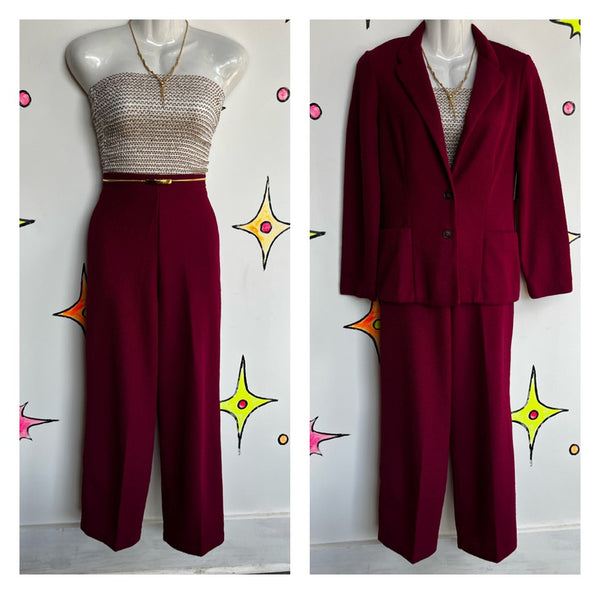 Vintage 1970s PINK Matching 2-Piece Set | Retro Boho Pant Suit | Size S–M