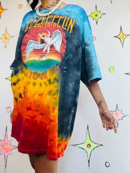 Vintage Led Zeppelin Tie Dye Concert Tee | 90s Boho Grunge Band T-Shirt XL