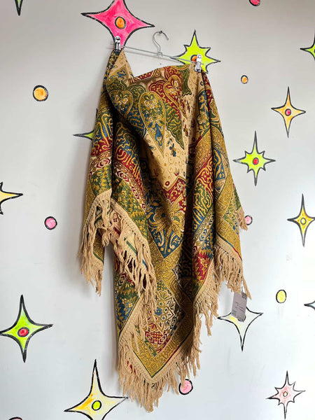 Antique Islamic Silk Tapestry or Shawl - Ornate Woven Textile with Fringe
