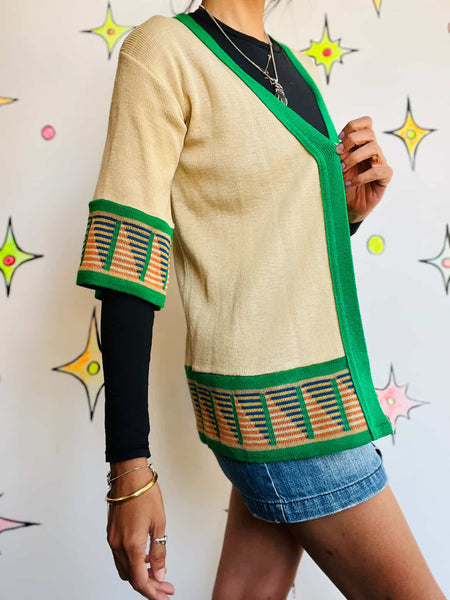 Vintage 70s Groovy Cardigan | Boho Grunge Hippie Sweater | Size S/M