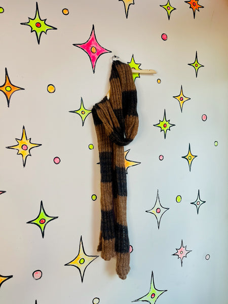 90s Brown Striped Grunge Oversized Fuzzy Mohair Scarf - Extra Long Cozy Rodarte