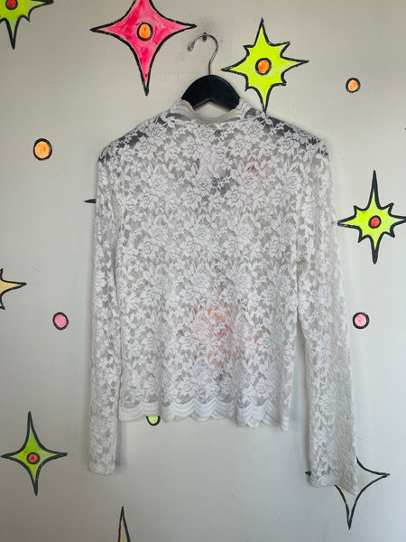 Vintage White Lace Ruffle Top Victorian Revival Rococo Coquette Fairy Grunge L