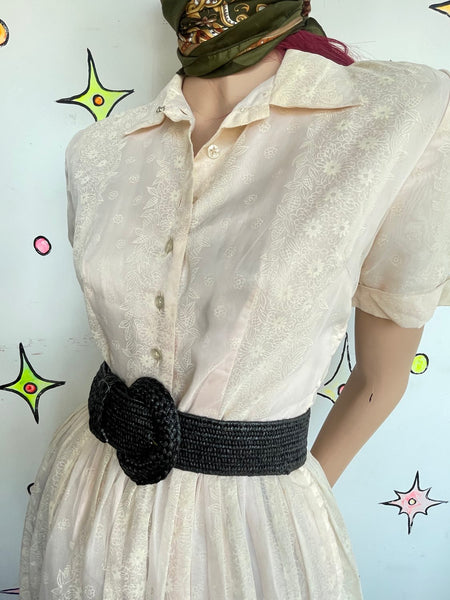 1950s Pastel Pink Fit & Flare Twirl Dress Retro Babydoll Distressed Kawaii S/M