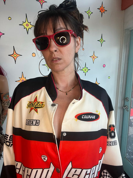 Y2K Retro Racing Bomber Jacket Japanese Streetwear Moto Gorpcore Oversized L/XL
