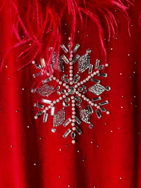 Vintage Y2K Red Ugly Christmas Sweater Snowflake Embellished Holiday Party - S