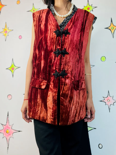 Vintage Bohemian Crushed Velvet Waistcoat Vest Velour Grunge Layering Piece – XL