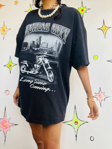Vintage 90s Kansas City Tee | Black Biker Grunge Graphic T-Shirt XL