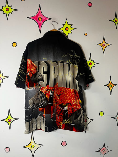 Vintage Urban Collage Print Button Up Street Style Graffiti Art Party Shirt XL