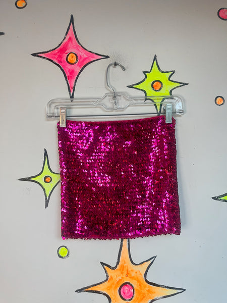 Vintage Pink Disco Y2K 80s Sequin Sparkly Party Stretch Tube Top - One Size