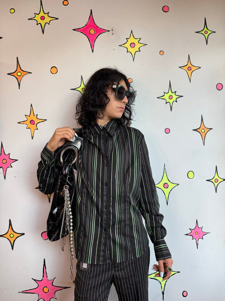 Y2K Pinstripe Shirt | Fairy Grunge Mall Goth Indie Sleaze Dark Academia L/XL