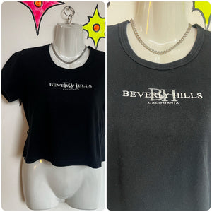 Vintage 90s Y2K | Black Beverly Hills Souvenir Crop Top T Shirt Cropped Tee | M