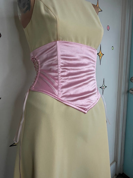 Baby Pink Satin Lace Up Corset Belt Balletcore Rococo Coquette Waist Cincher